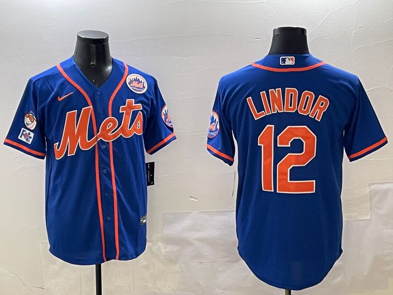 Men New York Mets #12 Lindor Blue Game 2025 Nike MLB Jersey style 3->new york mets->MLB Jersey